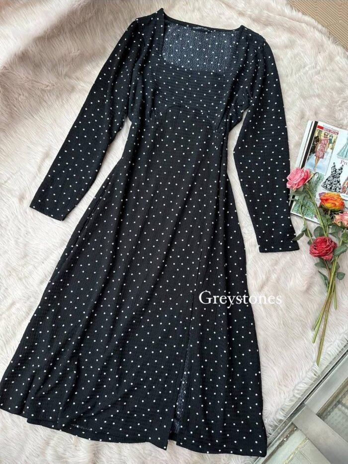 Square Neck Midi Dress - 40, Black