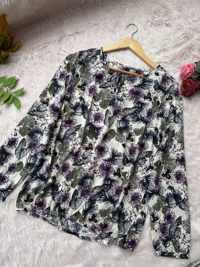 Floral Cotton Tops - 42, Green & Purple Tone