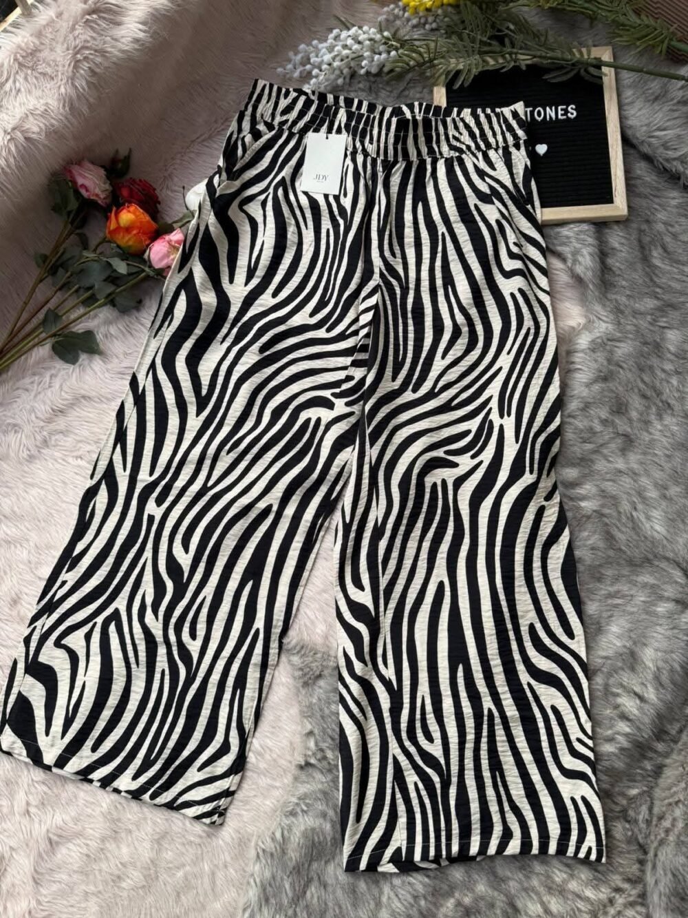 High Waist Comfy Cotton Trouser Pant Black & White