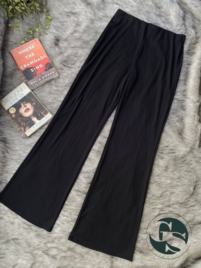 Elegant black wide-leg pleated pant displayed with lifestyle elements for a modern aesthetic.