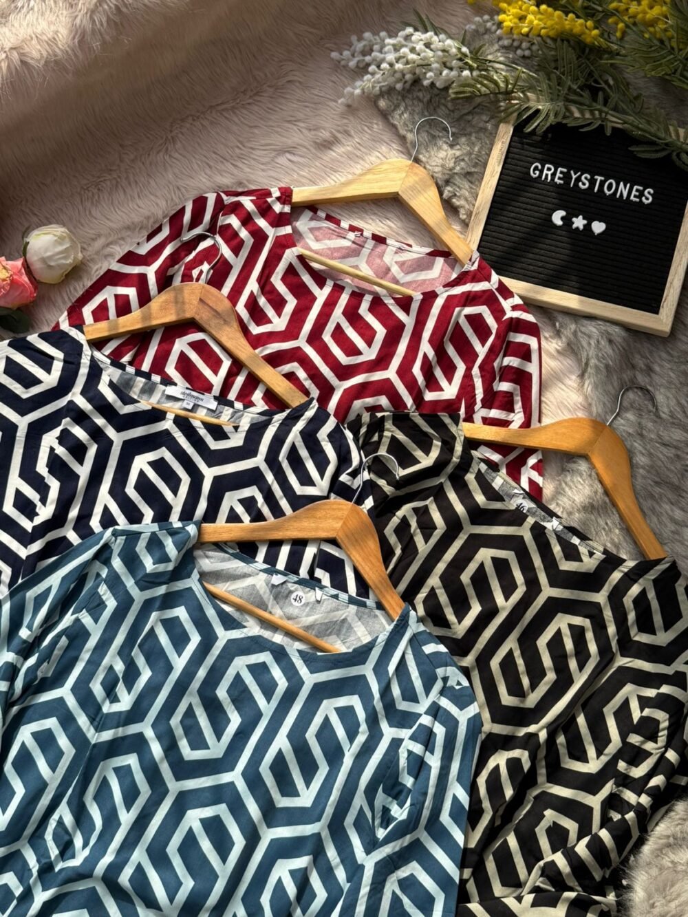 Cotton Top with Bold Geometric Maze Print