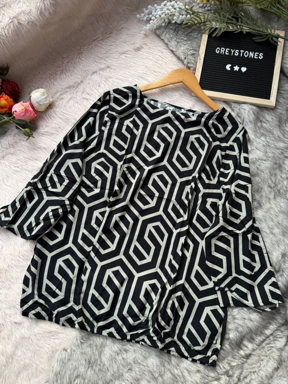 Cotton Top with Bold Geometric Maze Print