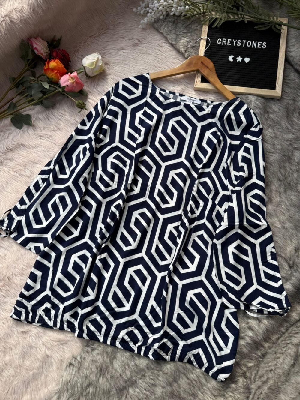 Cotton Top with Bold Geometric Maze Print