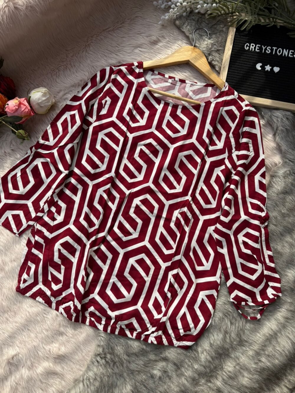 Cotton Top with Bold Geometric Maze Print