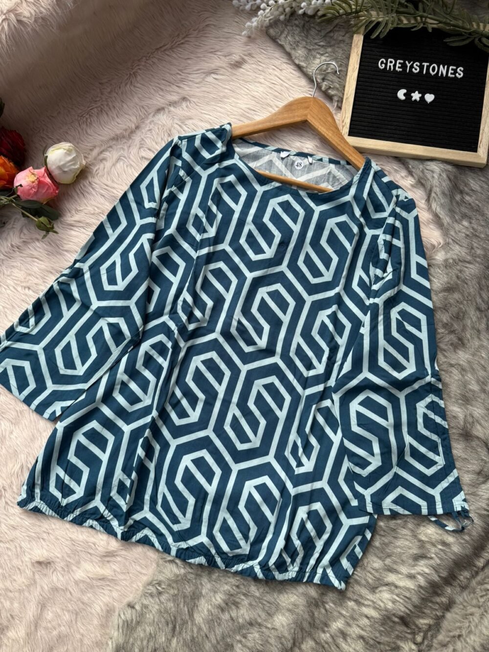 Cotton Top with Bold Geometric Maze Print