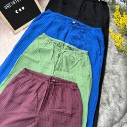 Crinkled Cotton Wide-Leg Pants for Women