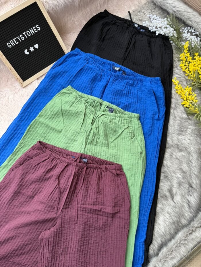 Crinkled Cotton Wide-Leg Pants for Women