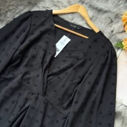 Elegant Black Textured V-Neck Dress