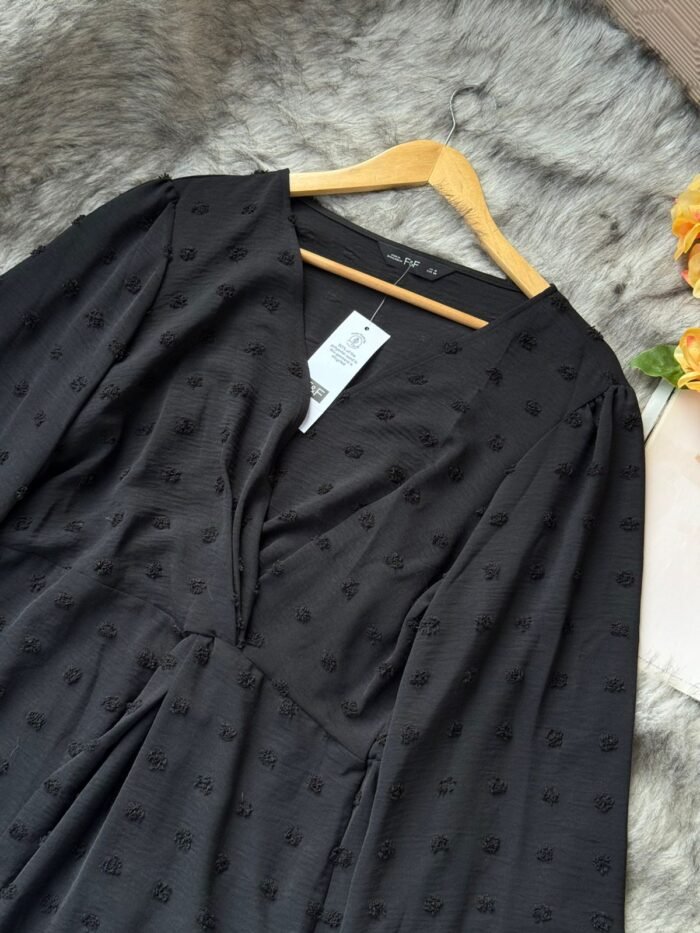 Elegant Black Textured V-Neck Dress