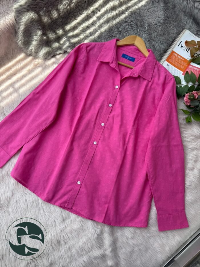 Elegant Cotton Shirt Collection with Subtle Self-Motif Detailing - Hot Pink, 44