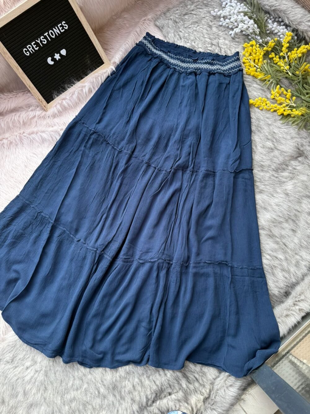 Navy Blue Crinkled Maxi Skirt