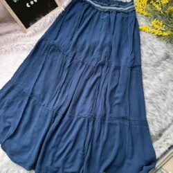 Navy Blue Crinkled Maxi Skirt