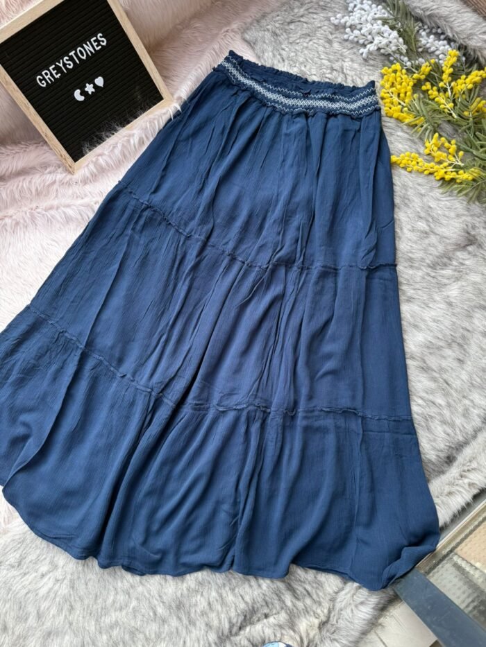 Navy Blue Crinkled Maxi Skirt