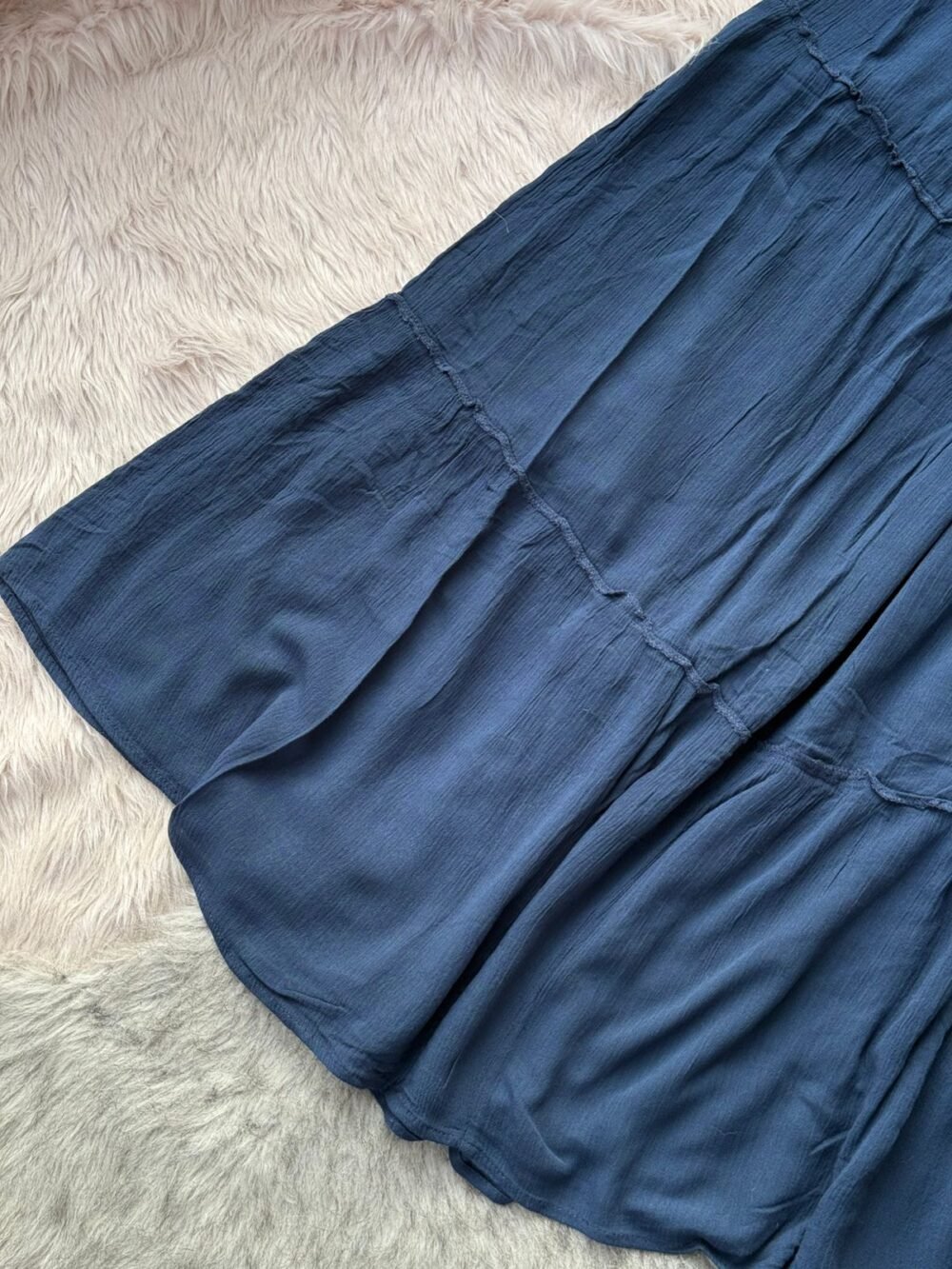 Navy Blue Crinkled Maxi Skirt Bottom Close Up