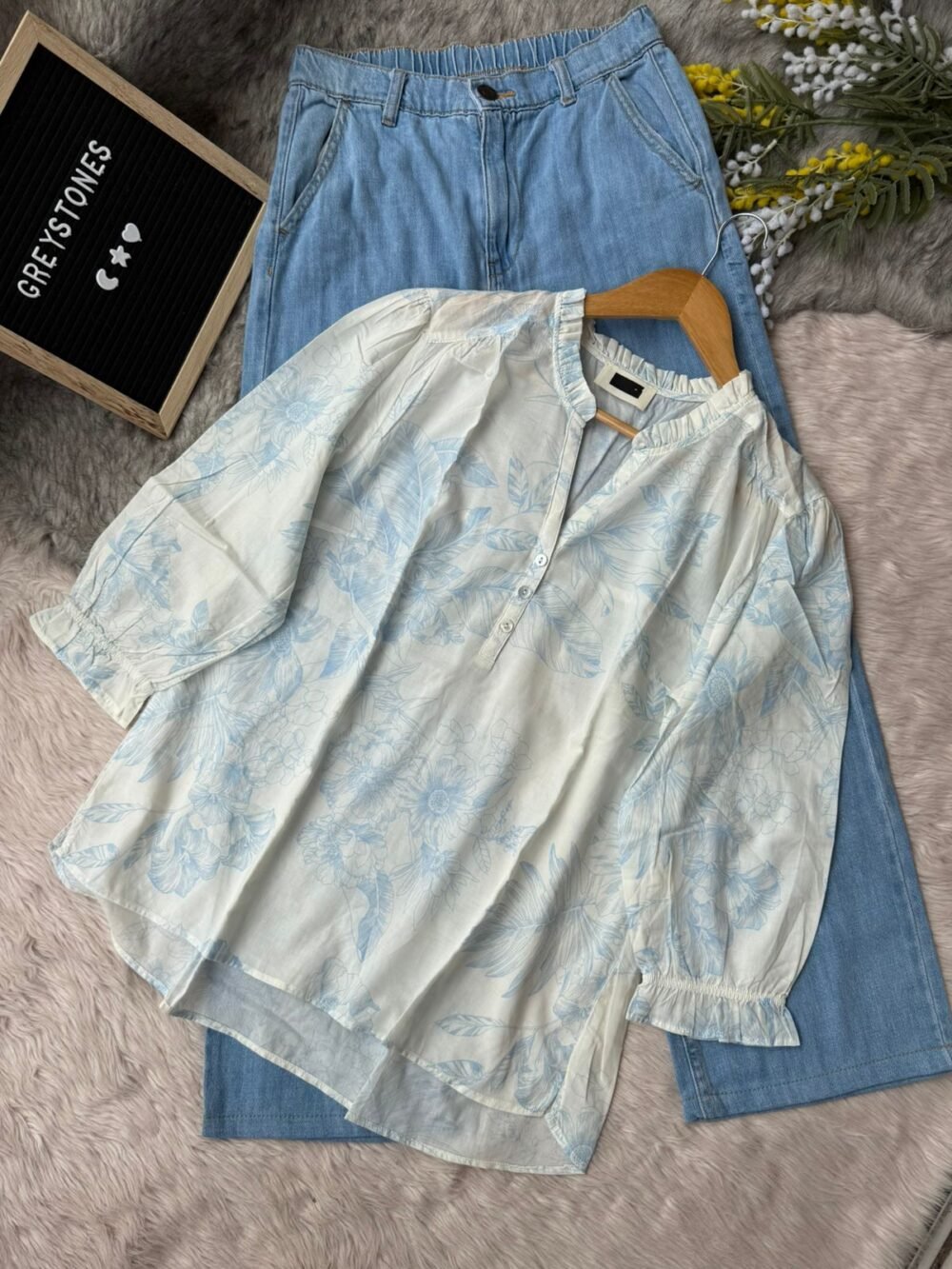 Pastel Floral Cotton Top w Denim