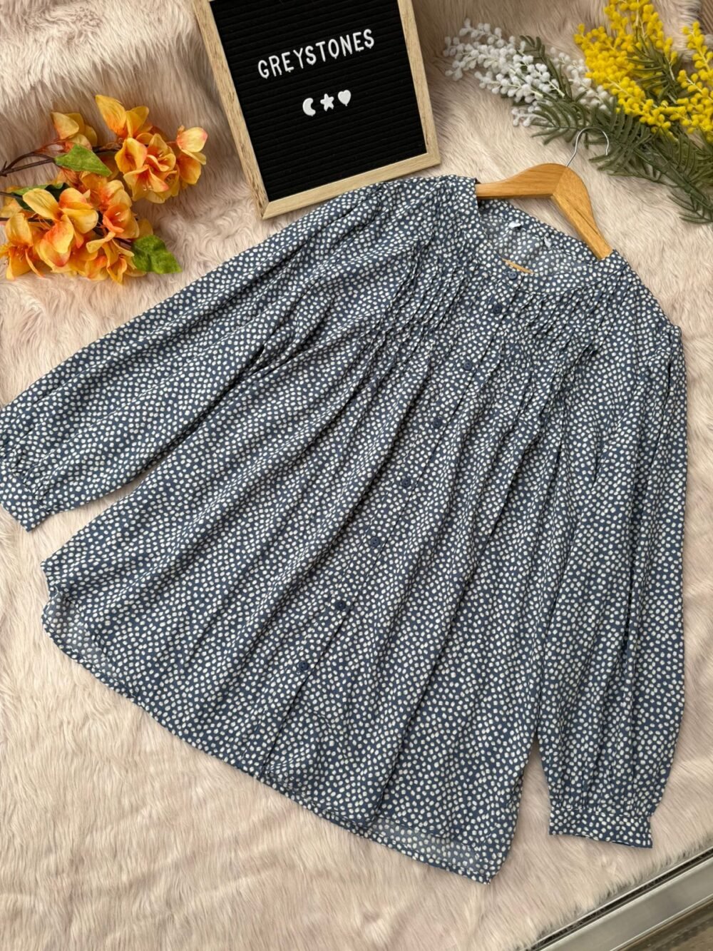 Polka Dot Georgette Top Blue