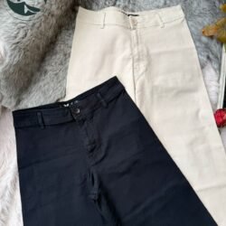 Effortless Wide-Leg Light Denim Pants – Beige & Black