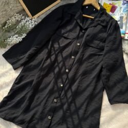 Black Viscose Longline Shirt Dress