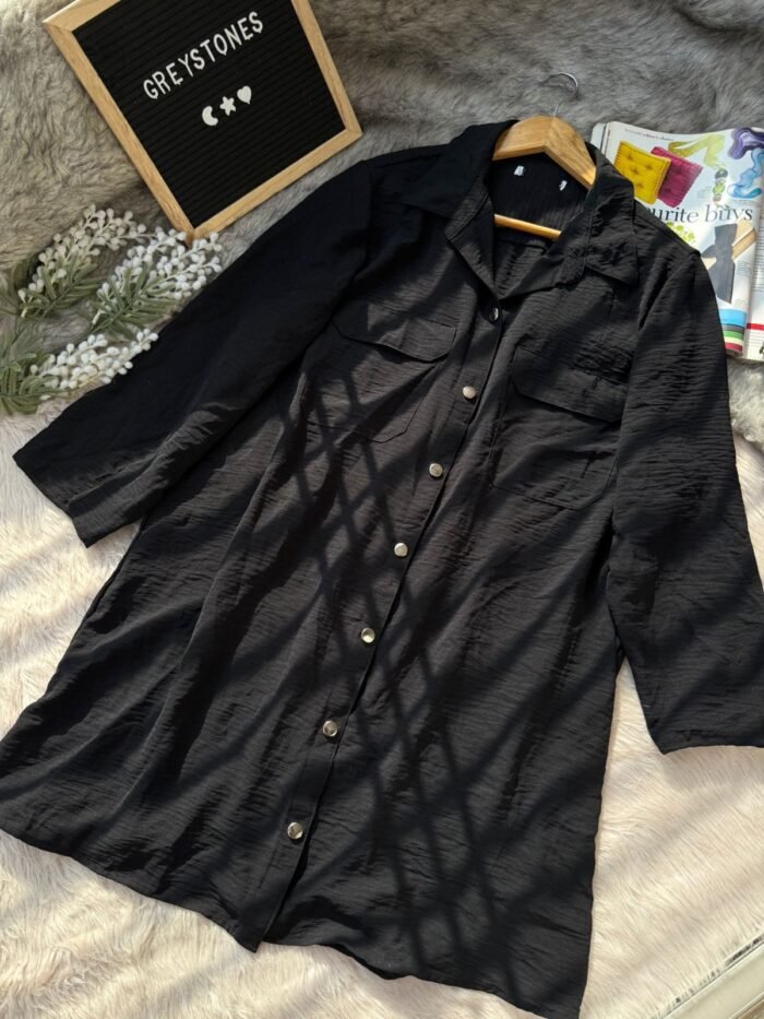 Black Viscose Longline Shirt Dress