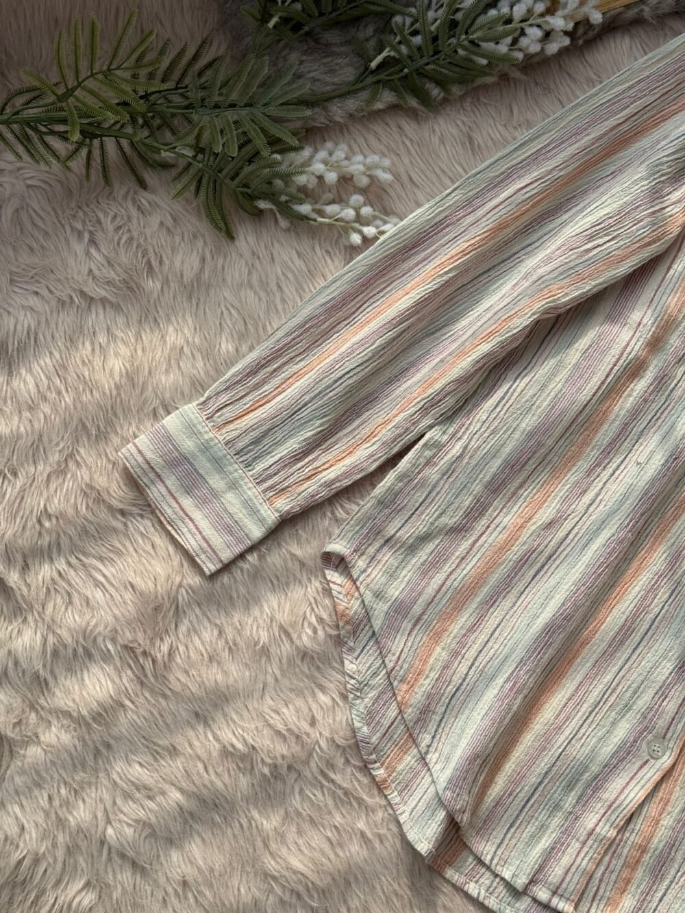 Unisex casual multicolor striped button-down cotton shirt with long sleeves