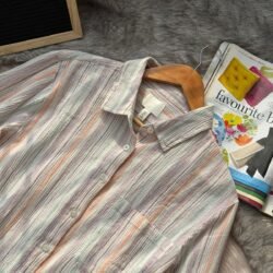 Unisex casual multicolor striped button-down cotton shirt with long sleeves