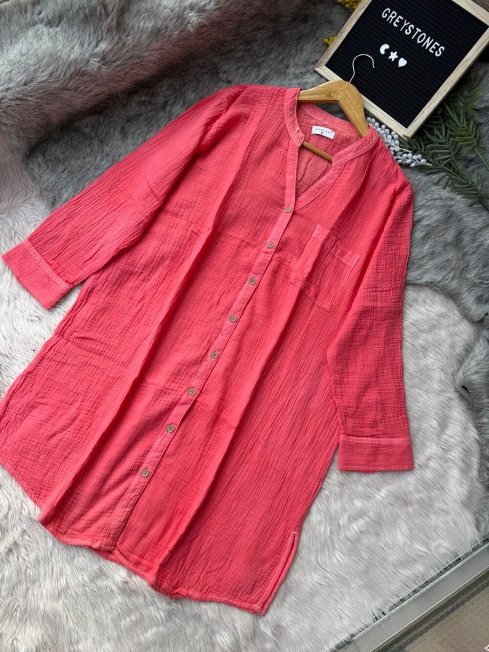 Coral Semi-Long Shirt in Soft Cheese Cotton