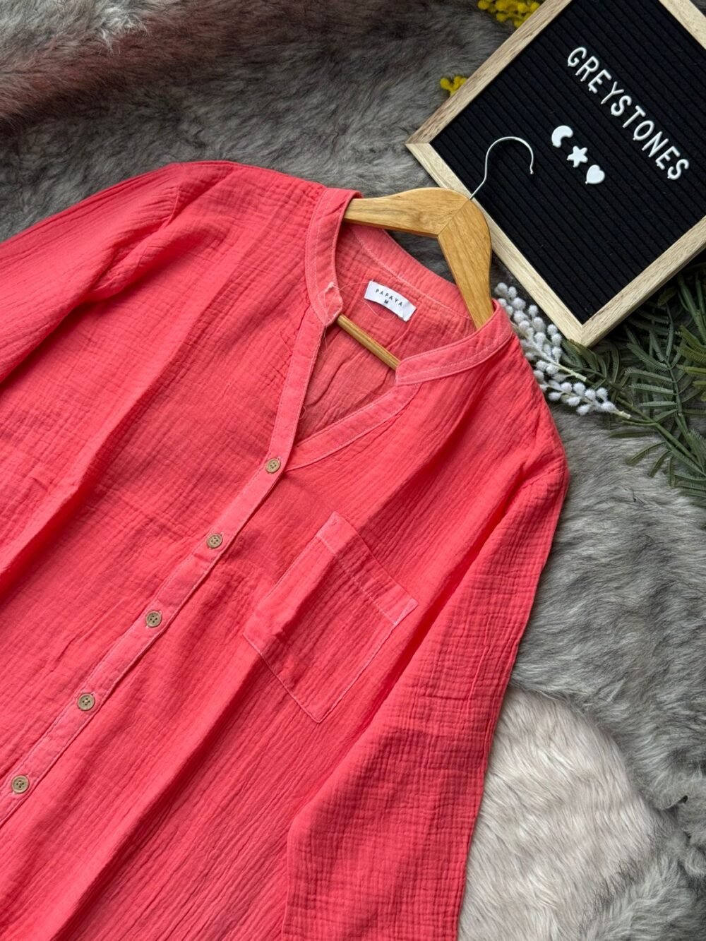 Coral Semi-Long Shirt in Soft Cheese Cotton Close Up