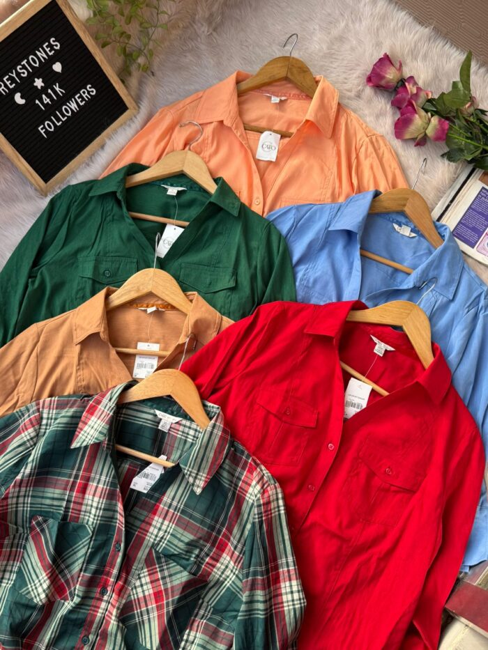 Women’s premium cotton button-down shirt with chest pockets and collared design