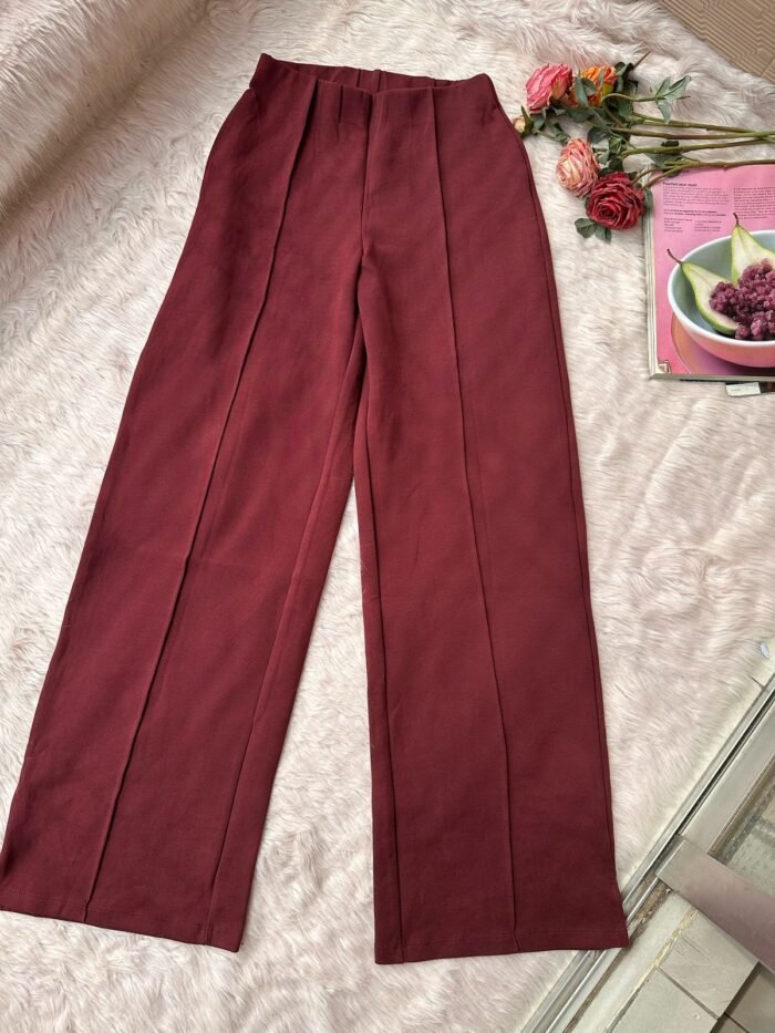 High-Waist Maroon Spandex Trousers