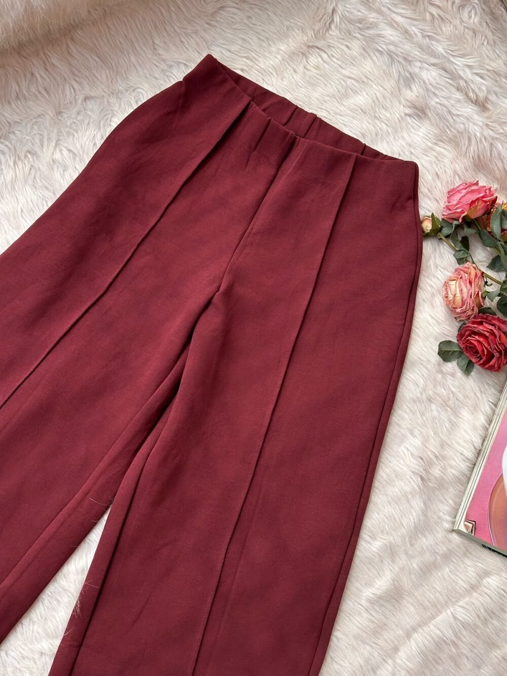 High-Waist Maroon Spandex Trousers