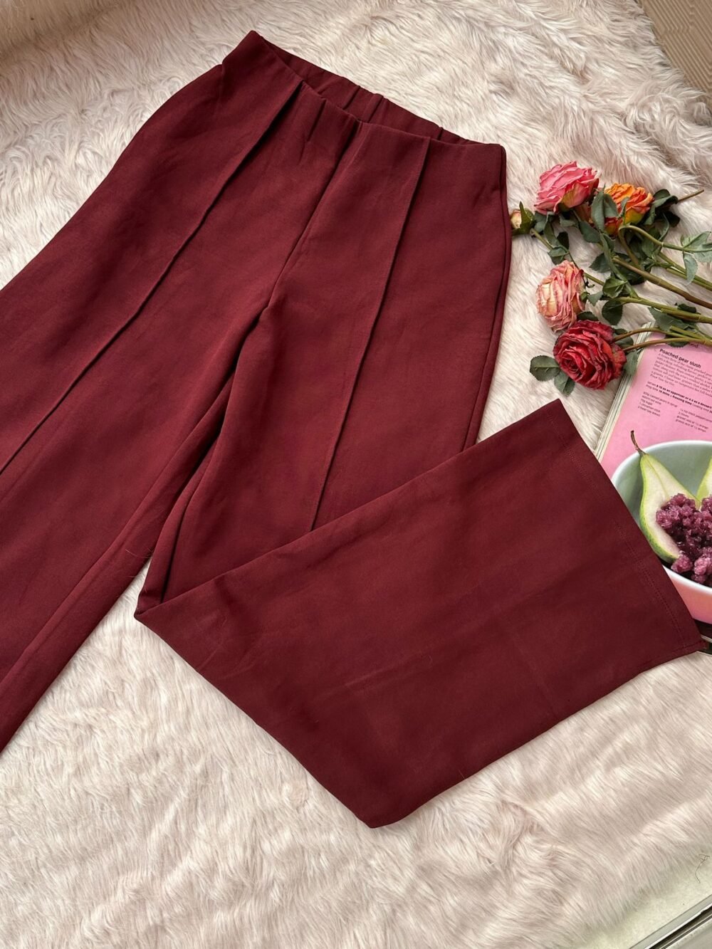 High-Waist Maroon Spandex Trousers