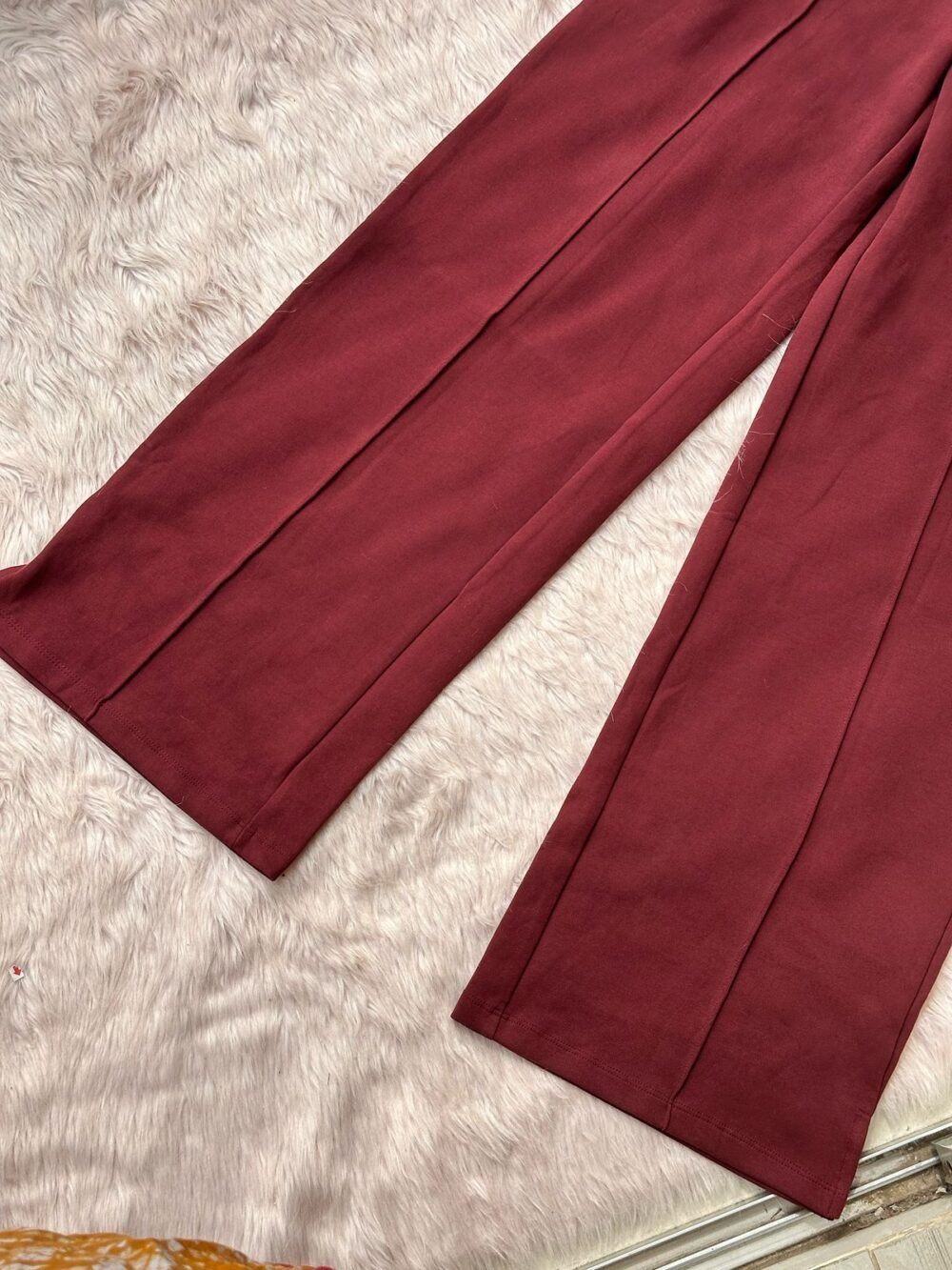 High-Waist Maroon Spandex Trousers