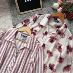 Mauve Stripe & Floral Cotton Shirts