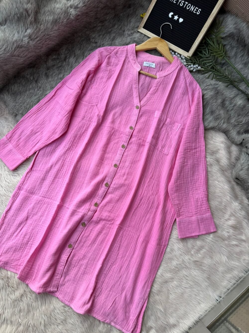 Pink Semi-Long Shirt in Soft Cheese Cotton