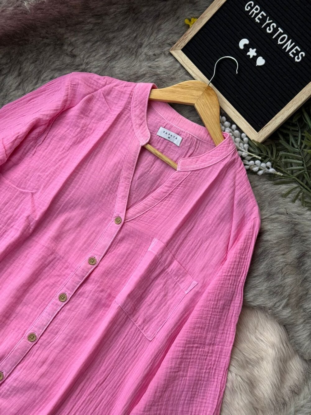 Pink Semi-Long Shirt in Soft Cheese Cotton Close Up