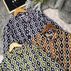 Semi-Long Cotton Shirt with Bold Geometric Print