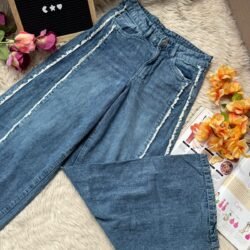 Vintage Blue Wide Leg Distressed Jeans – High Waist Straight Fit