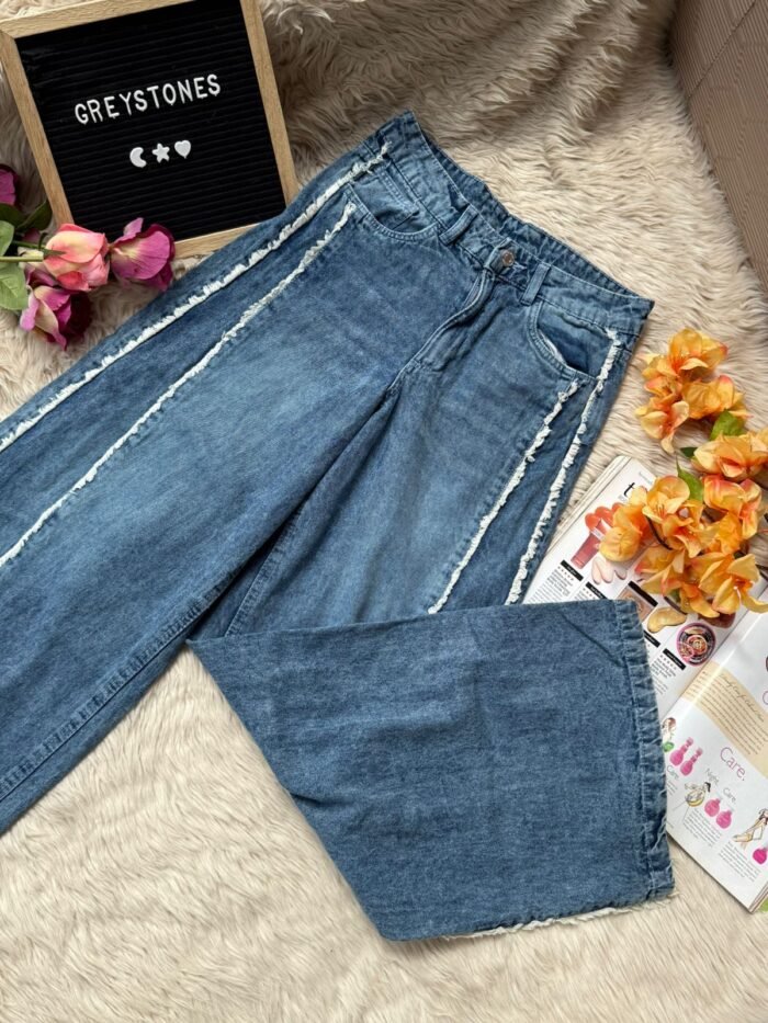 Vintage Blue Wide Leg Distressed Jeans – High Waist Straight Fit