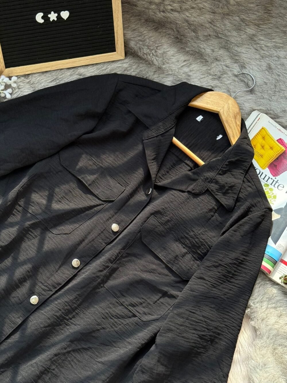 Black Viscose Longline Shirt Dress