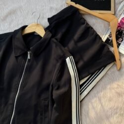 Black Two-Piece Tracksuit Set with White Side Stripes