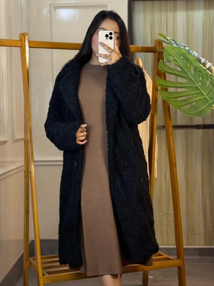 Black Sherpa Overcoat winter warm fleece coat