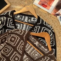 Black & Brown Crochet Geometric Cardigan