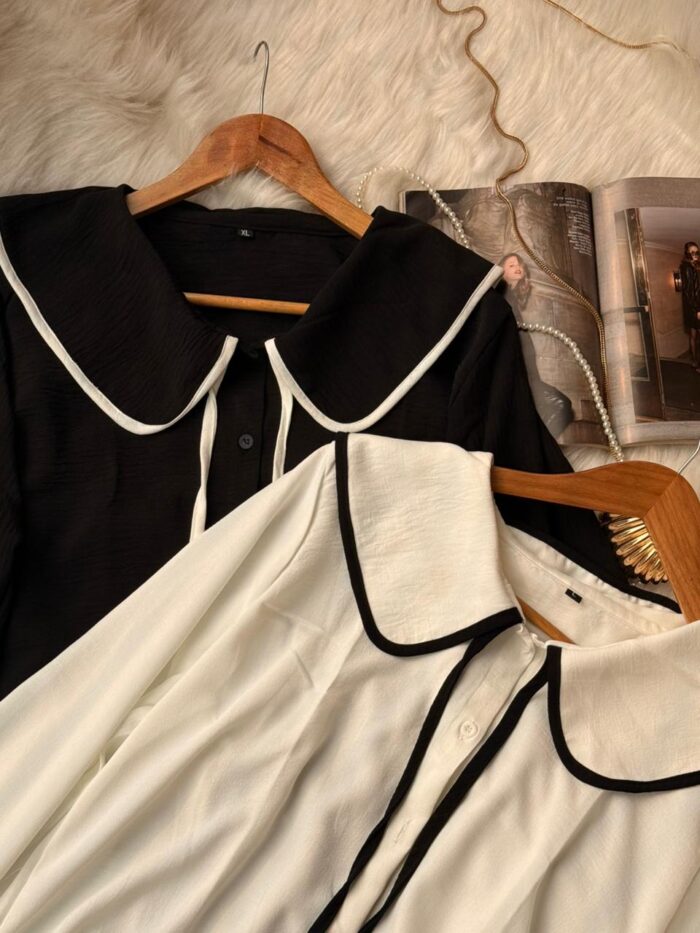 Ribbon Collar Blouse – Soft Long Sleeve Modest Top