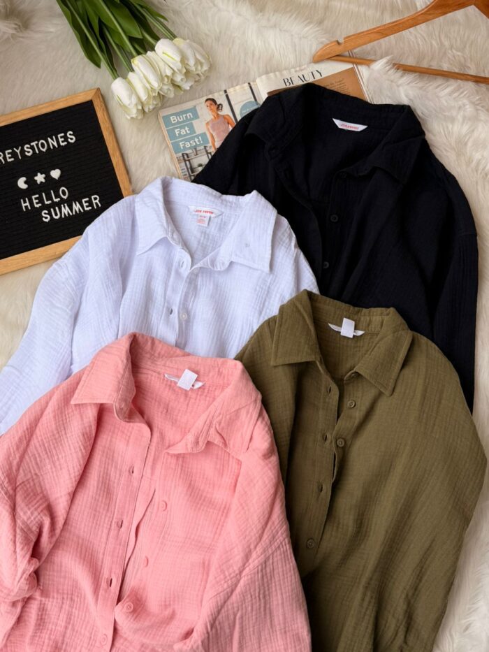 Cheese cotton shirts collection in multiple colors flat lay