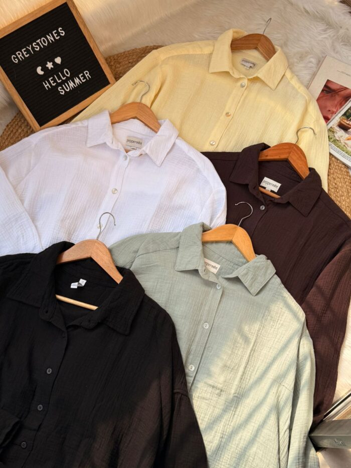 Emboss cotton drop shoulder oversized white shirt for women – lightweight summer casual wear