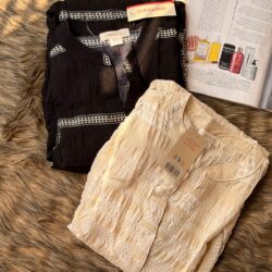 Minimal black and ivory crinkle kurti for women with textured fabric, lightweight breathable design