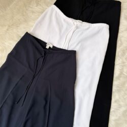 Women’s wide leg elastic waist trousers with drawstring in black, white, Navy blue