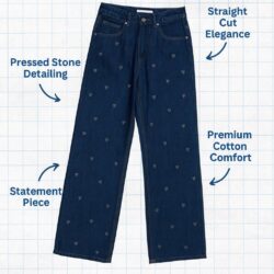 Women’s wide leg jeans with rhinestone details