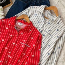 Women’s summer cotton shirt breathable fabric striped design