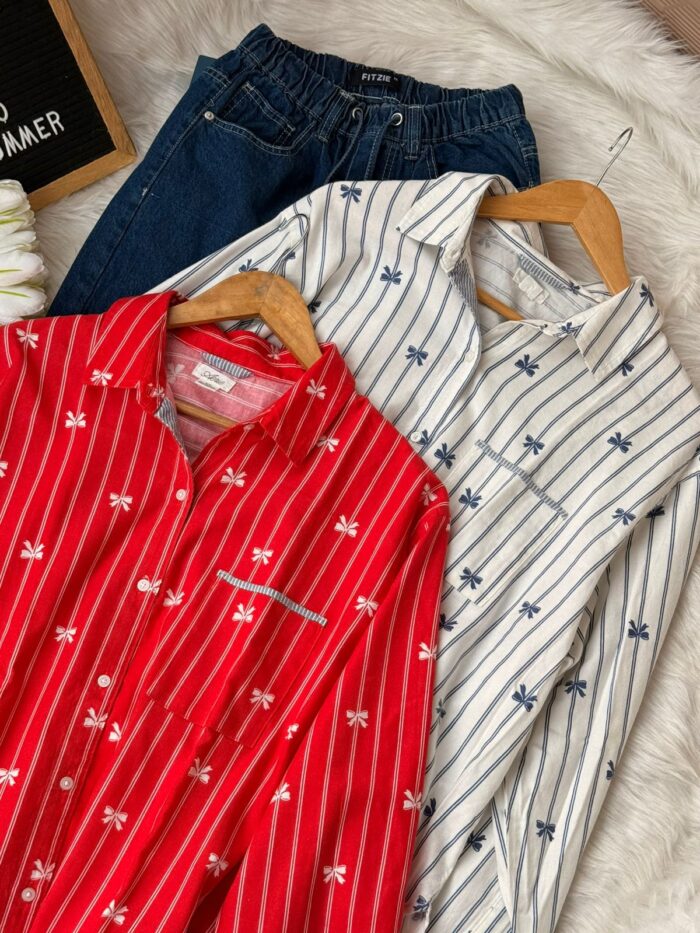 Women’s summer cotton shirt breathable fabric striped design